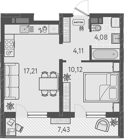 2-комн., 35.52 м², 14/18 этаж, ЖК «Теплые края»