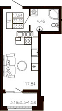 Продается 1-комн. квартира, 22.32 м²