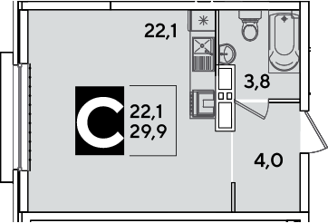 Студия, 29.9 м², 11/16 этаж, ЖК «Самолет»