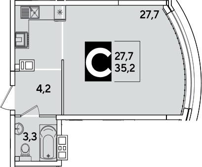 Студия, 35.2 м², 6/16 этаж, ЖК «Самолет»