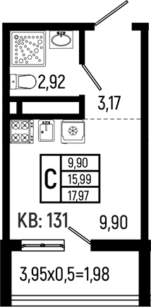 Студия, 15.99 м², 12/18 этаж, ЖК «Ботаника Хиллс»