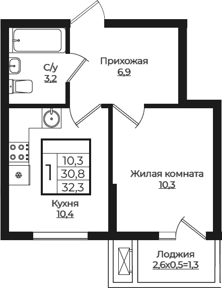 1-комн., 31 м², 5/7 этаж, ЖК «Европа-Сити»