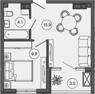 2-комн., 29.9 м², 7/10 этаж, ЖК «Гостиничный комплекс GREENMONT»