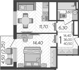 1-комн., 36 м², 3/9 этаж, ЖК «LeePrime Residences Polyana Sochi»