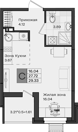 Студия, 27.72 м², 5/8 этаж, ЖК «МОНО квартал»