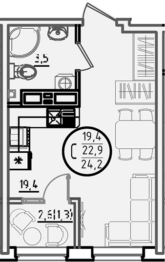Студия, 22.9 м², 3/18 этаж, ЖК «Первое место»