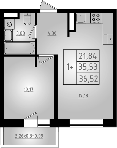 2-комн., 35.53 м², 6/8 этаж, ЖК «Мега 2»