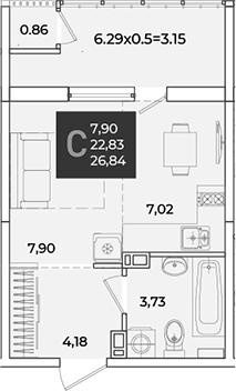 Студия, 23.69 м², 6/18 этаж, ЖК «Образцово»