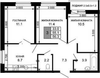 Продается 3-комн. квартира, 55.1 м²