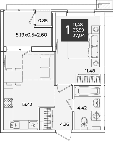 Продается 1-комн. квартира, 33.59 м²