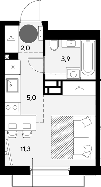 Студия, 22.2 м², 8/9 этаж, ЖК «Грейд»