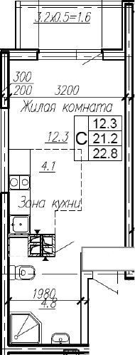 Студия, 21.2 м², 1/4 этаж, ЖК «Эво»