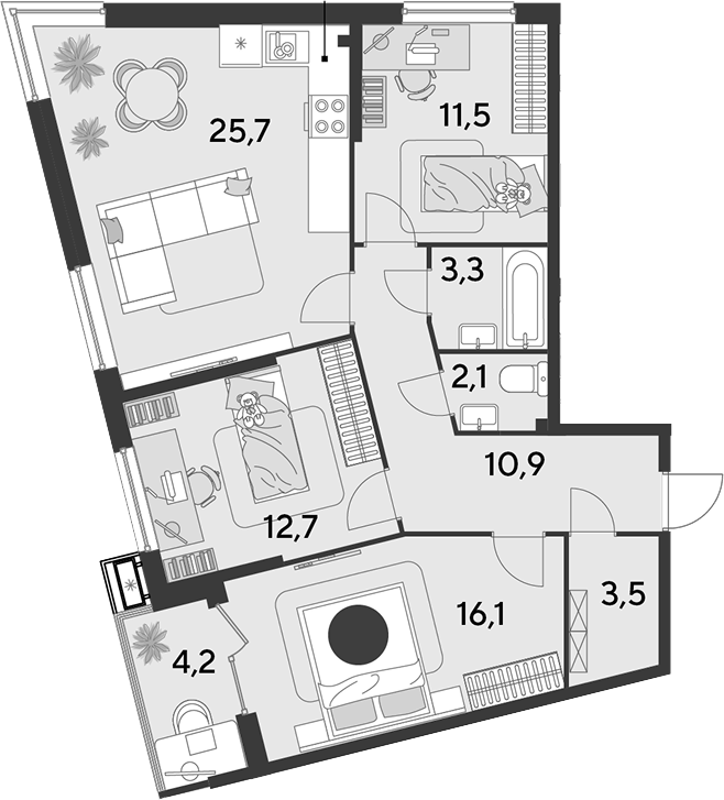 4+ комнаты, 85.8 м², 2/16 этаж, ЖК «Парк Победы»