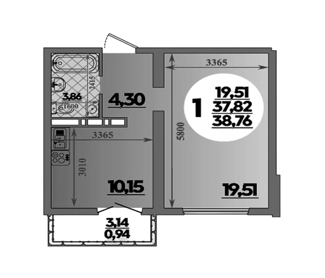1-комн., 37.82 м², 11/16 этаж, ЖК «Город у моря»