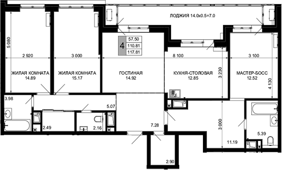 4+ комнаты, 110.81 м², 16/16 этаж, ЖК «Сегодня»