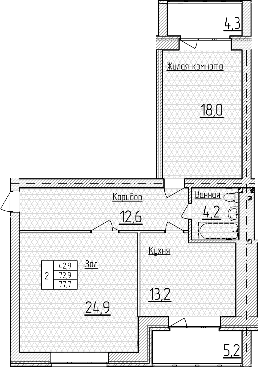 2-комн., 72.95 м², 3/5 этаж, ЖК «Фестивальный»