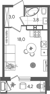 Студия, 24.8 м², 18/24 этаж, ЖК «Рекорд»