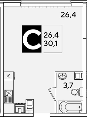 Студия, 30.1 м², 6/16 этаж, ЖК «Самолет»