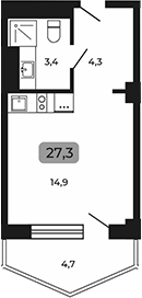 Студия, 22.6 м², 3/6 этаж, ЖК «Апарт-отель Мореоль»