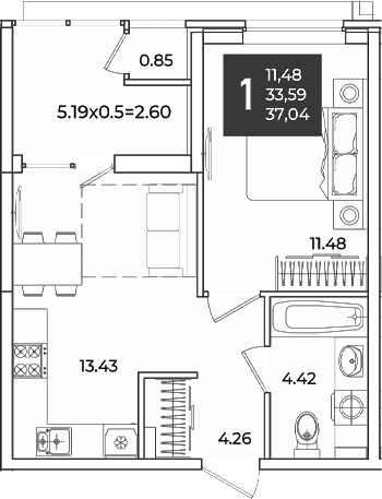 Продается 1-комн. квартира, 33.59 м²