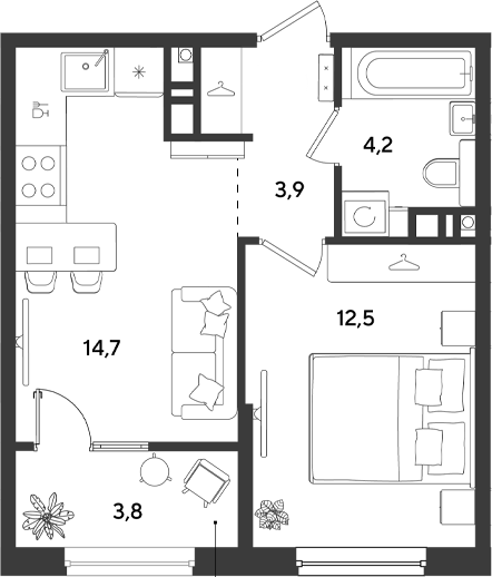 1-комн., 35.3 м², 4/9 этаж, ЖК «Ридз»