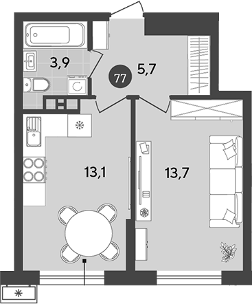 1-комн., 36.2 м², 17/18 этаж, ЖК «Порто-Ново»