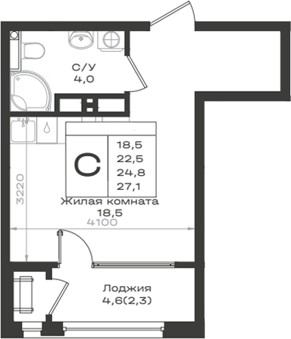 Студия, 22.5 м², 8/14 этаж, ЖК «Нагория»