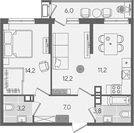 2-комн., 51.6 м², 10/24 этаж, ЖК «Рекорд»