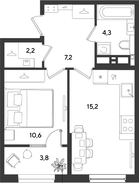1-комн., 39.5 м², 8/18 этаж, ЖК «Ридз»