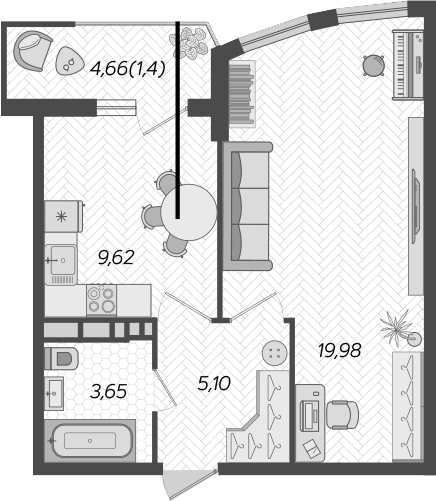 1-комн., 38.35 м², 18/21 этаж, ЖК «Режиссер»