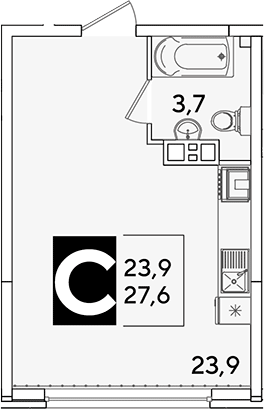 Студия, 27.6 м², 7/16 этаж, ЖК «Самолет»