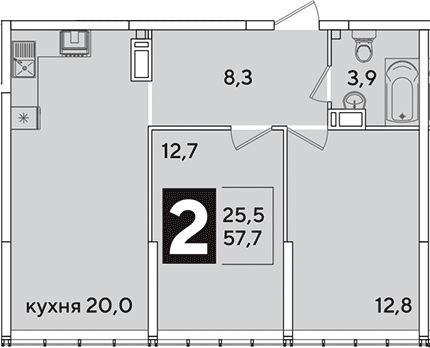 3-комн., 57.7 м², 15/16 этаж, ЖК «Самолет»