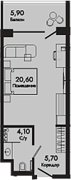 Студия, 30.4 м², 2/8 этаж, ЖК «Курортный отель Алеан Селект Агой»