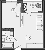 Студия, 31.2 м², 8/10 этаж, ЖК «Гостиничный комплекс GREENMONT»