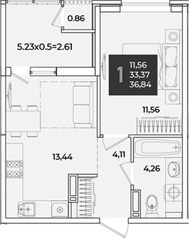 1-комн., 34.23 м², 18/18 этаж, ЖК «Образцово»
