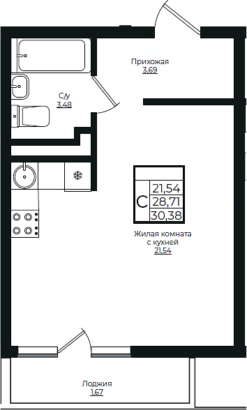 Студия, 28.71 м², 3/10 этаж, ЖК «Европа-Сити»