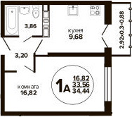 2-комн., 33.56 м², 10/24 этаж, ЖК «Гулливер»