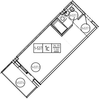Студия, 26.39 м², 4/9 этаж, ЖК «Лучи»