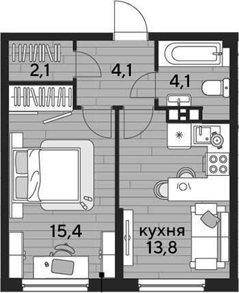 1-комн., 39.5 м², 5/16 этаж, ЖК «DОГМА ПАРК»