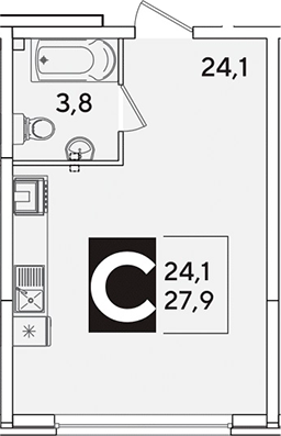 Студия, 27.9 м², 2/16 этаж, ЖК «Самолет»