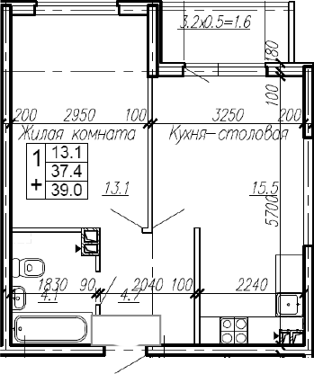 1-комн., 37.4 м², 3/4 этаж, ЖК «Эво»