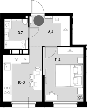 1-комн., 31.3 м², 4/18 этаж, ЖК «Грейд»