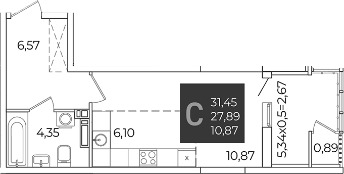 Студия, 27.89 м², 17/21 этаж, ЖК «Образцово»