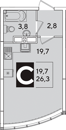 Студия, 26.3 м², 15/16 этаж, ЖК «Самолет»