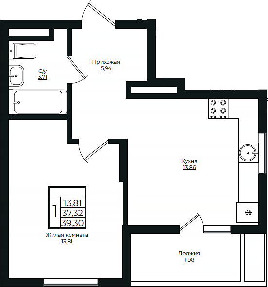 1-комн., 37.32 м², 9/10 этаж, ЖК «Европа-Сити»