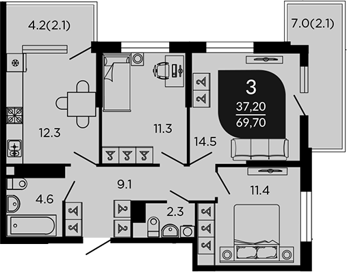 Продается 3-комн. квартира, 67.15 м²