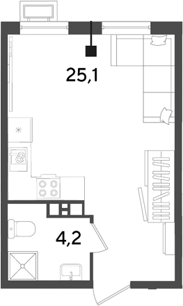 Студия, 29.3 м², 6/18 этаж, ЖК «Парк Победы»