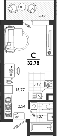 Студия, 27.55 м², 2/18 этаж, ЖК «Родные Просторы»