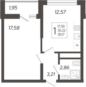 1-комн., 36.22 м², 4/19 этаж, ЖК «Кислород»