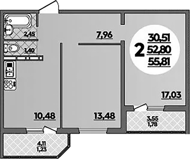 2-комн., 52.8 м², 16/16 этаж, ЖК «Восточный. Квартал №6»